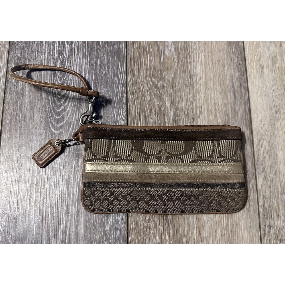 COACH Signature Hand Bag Pouch Purse Canvas/Leather Brown